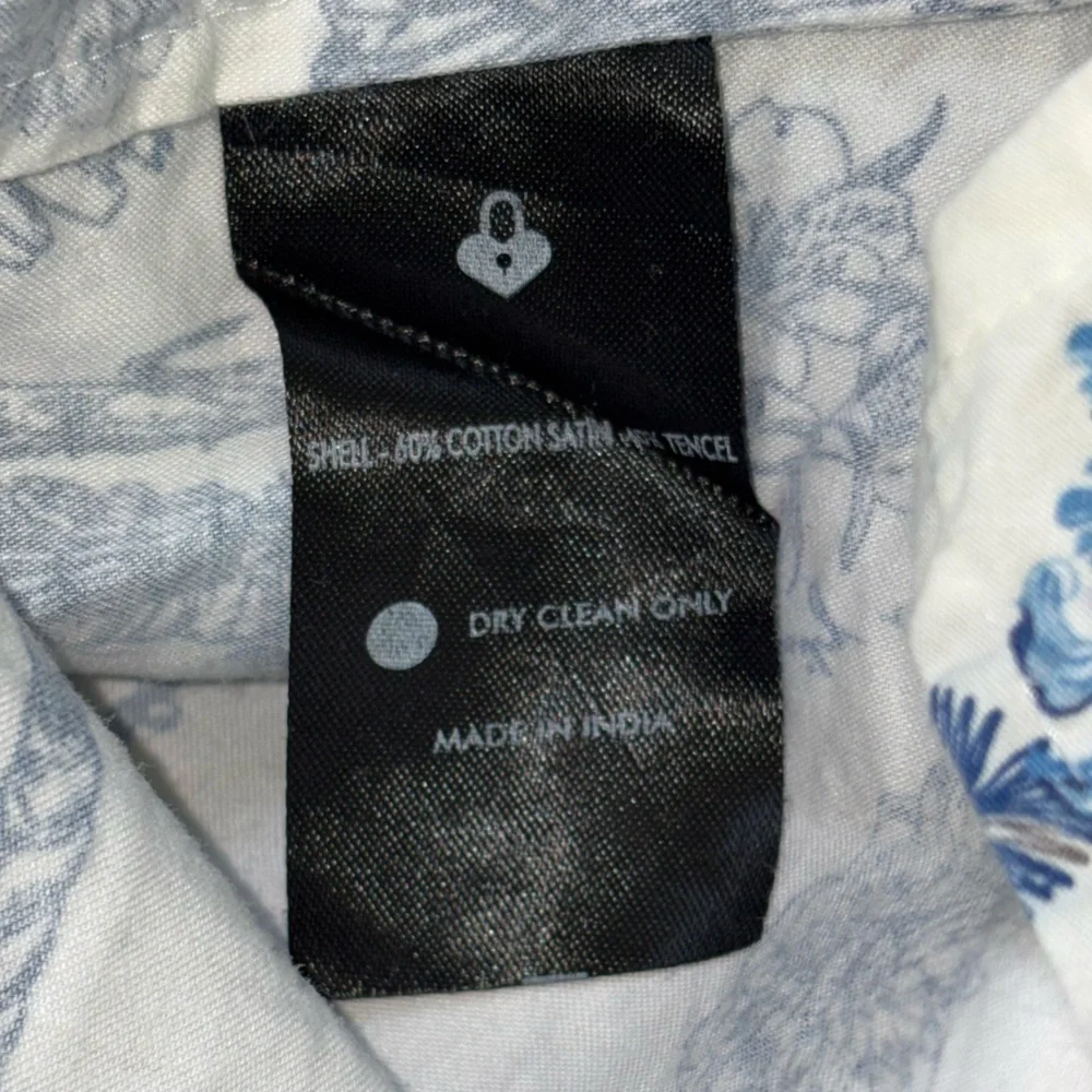 Emily Lovelock Blue Palm Tree Floral Print Puff Sleeve Top - L - Picture 10 of 11